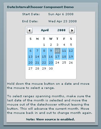 DateIntervalChooser Component Demo.