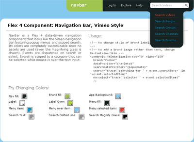 Flex 4 Navbar with Scoped Search Vimeo Style