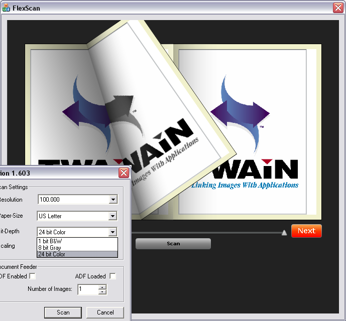 Scan images using TWAIN into Flexbook.